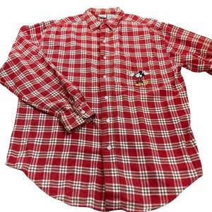 Vintage Disney Store Mickey Mouse Embroidered Flannel Button Down Shirt - Large